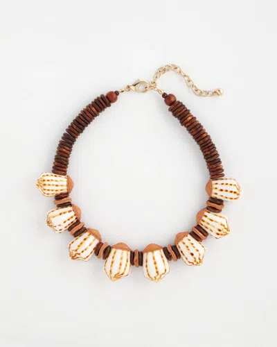 Chico's Shell & Wood Bib Necklace In Neutral