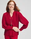 Chico's Shimmer Chiffon Pleated Blouse In Size 16/18 |  In Red Allure