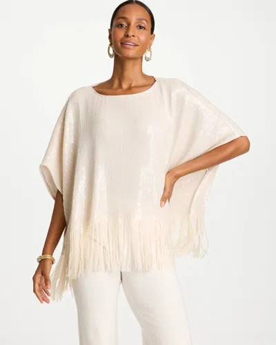 Chico's Shimmer Fringed Poncho In Soft Ivory In Neutral