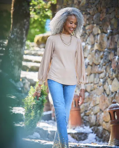 Chico's Shimmer Mock-neck Top In Tan Size 20/22 |  In Champagne