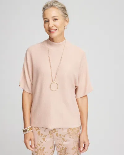 Chico's Shimmer Short Sleeve Pullover Sweater In Pink Size 12/14 |  In Rose Smoke