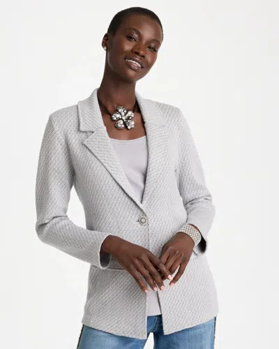 Chico's Shimmer Sweater Embellished Button Blazer In Gray
