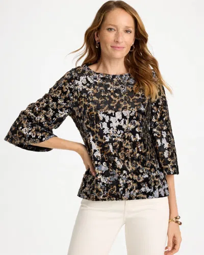 Chico's Shimmer Velvet Knit Top In Black