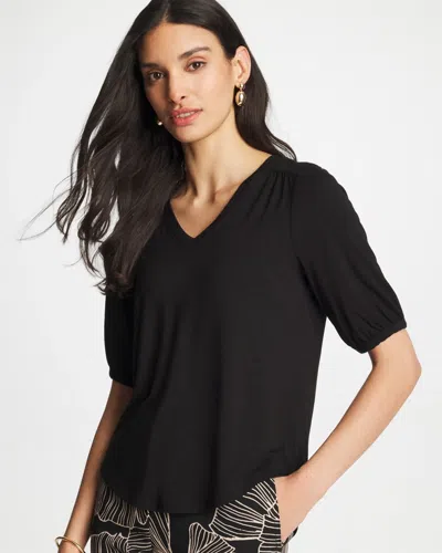 Chico's Shirred Elbow Sleeve Tee In Black