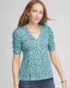 Chico's Shirred Sleeve Henley Tee In Aquatic Teal Size 20/22 |  In Aquatic Teal