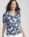 Chico's Shirred Sleeve Henley Tee In Blue Size 20/22 |  In Passport Blue