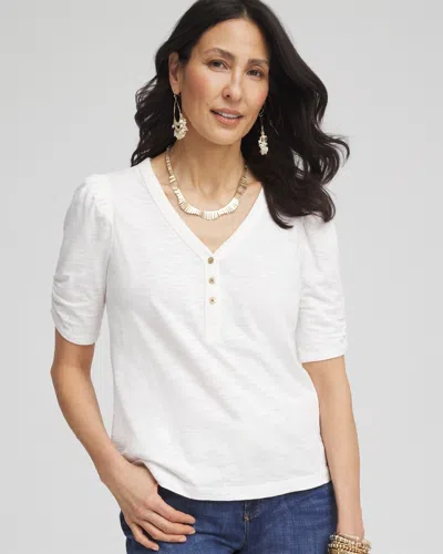 Chico's Shirred-sleeve Henley Tee In White Size 20/22 |  In Alabaster