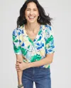 Chico's Shirred Sleeve Henley Tee In White Size 20/22 |  In Alabaster