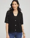 Chico's Short Button-down Cardigan Sweater In Black In Black