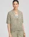 Chico's Short Button-down Cardigan Sweater In Green In Green
