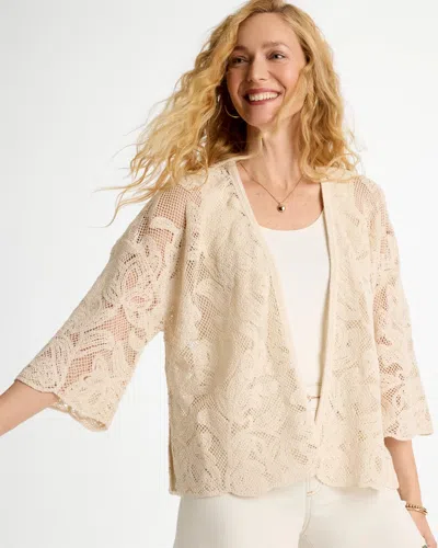 Chico's Short Crochet Lace Kimono In Neutral