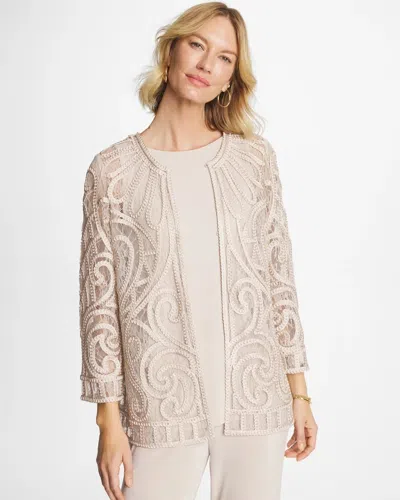 Chico's Short Embroidered Lace Jacket In Taupe In Brown