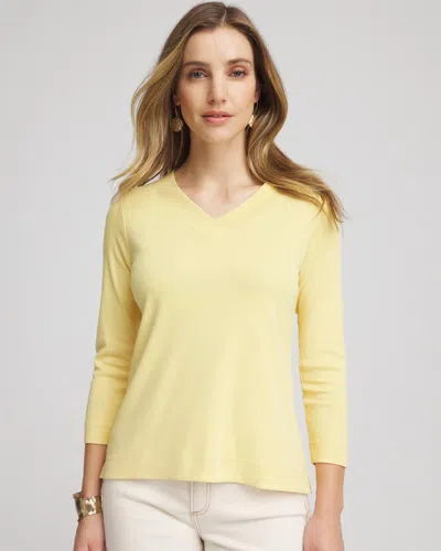 Chico's Short Pima 3/4 Sleeve Tee In Golden Chamois
