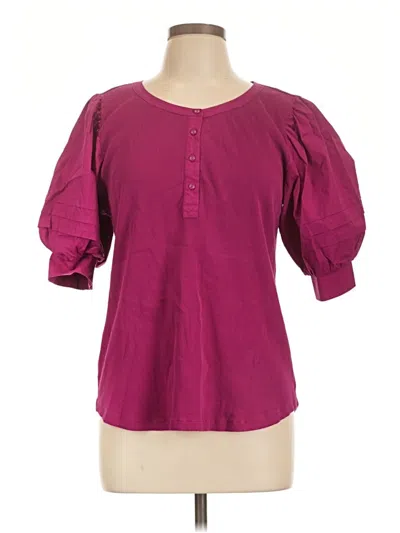 Pre-owned Chico's Short Sleeve Blouse In Burgundy