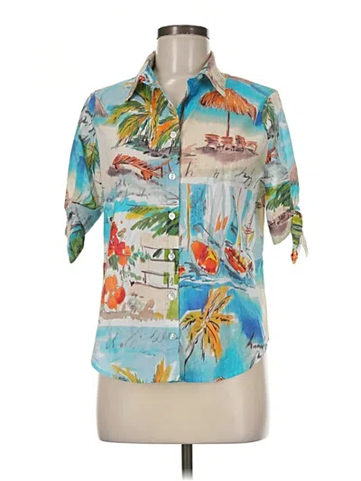 Pre-owned Chico's Short Sleeve Blouse In Teal
