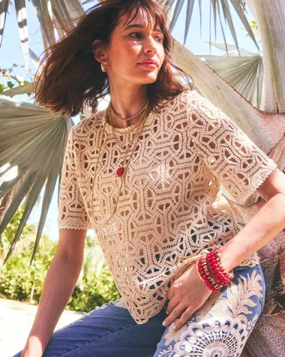 Chico's Short-sleeve Crochet Top In Neutral