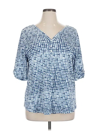 Pre-owned Chico's Short Sleeve Henley Shirt In Blue