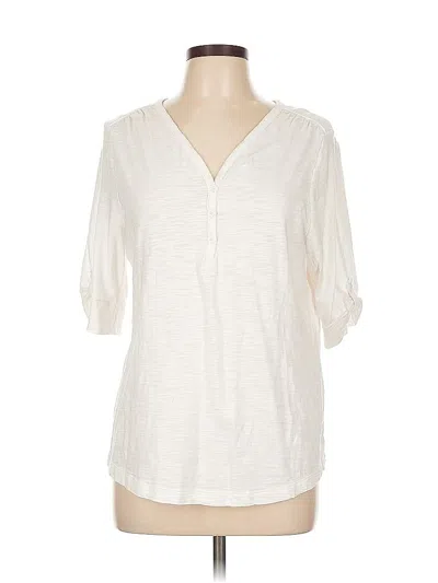Pre-owned Chico's Short Sleeve Henley Shirt In White