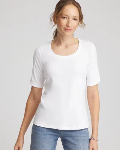 Chico's Short Sleeve Pima Tee In White In Multi