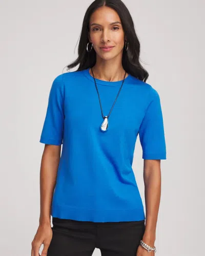 Chico's Short Sleeve Pullover Sweater In Empire Blue