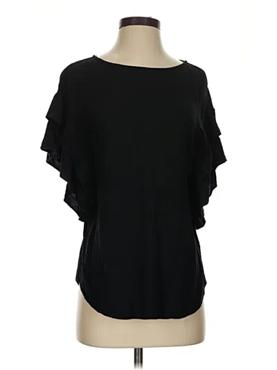 Pre-owned Chico's Short Sleeve Top Black Ruffles Neckline Tops