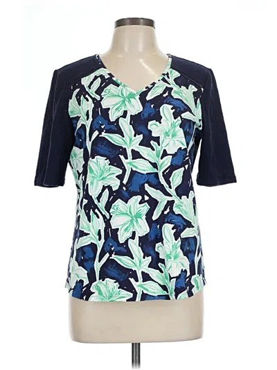 Pre-owned Chico's Short Sleeve Top Blue Tropical Pattern V-neck Tops