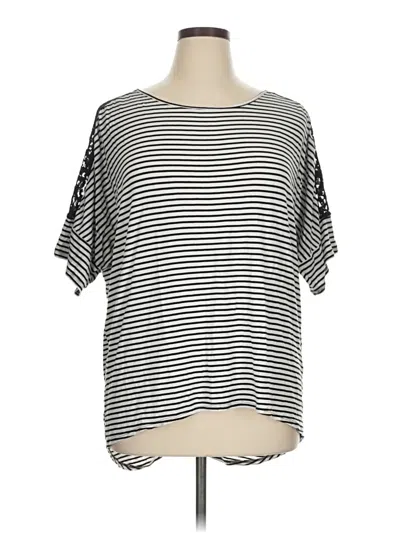 Pre-owned Chico's Short Sleeve Top Gray Stripes Pattern Boatneck Tops