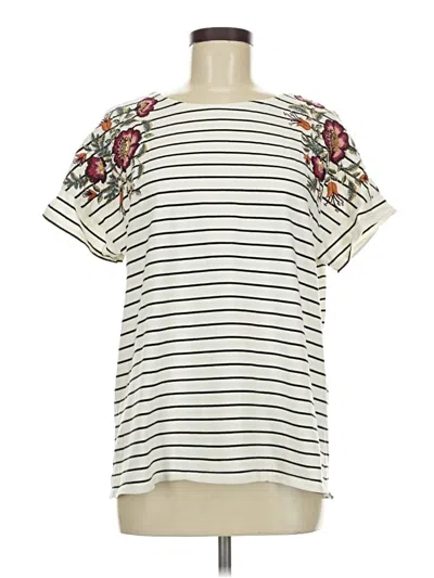 Pre-owned Chico's Short Sleeve Top Ivory Mock Neckline Tops