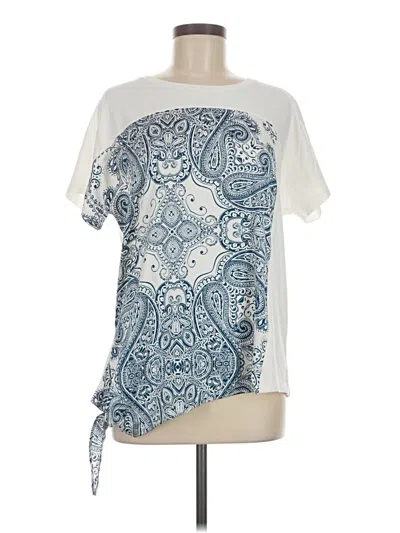 Pre-owned Chico's Short Sleeve Top Ivory Paisley Pattern Crew Neck Tops