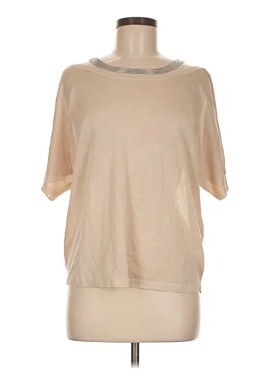 Pre-owned Chico's Short Sleeve Top Tan Boatneck Tops In Brown