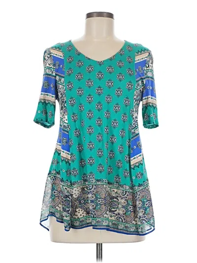 Pre-owned Chico's Short Sleeve Top Teal Scoop Neck Tops In Blue