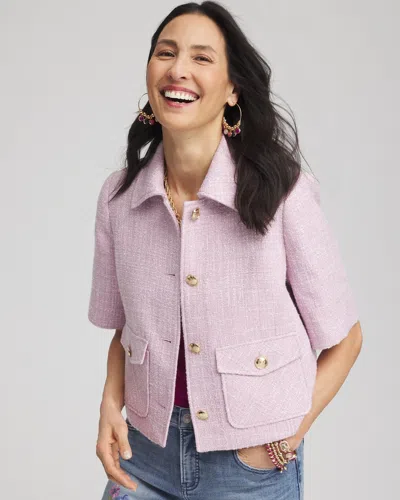 Chico's Short-sleeved Tweed Jacket In Purple Size Xl |  In Lilac