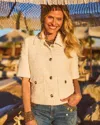 Chico's Short Sleeved Tweed Lady Jacket In White Size Xxl |  In Ecru