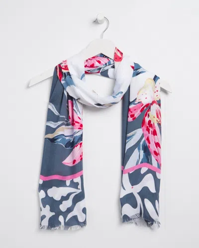 Chico's Silk Blend Floral Oblong Scarf In Navy Blue |  In Classic Navy