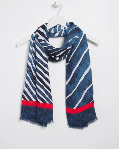 Chico's Silk Blend Stripe Oblong Scarf In Classic Navy |  In Blue