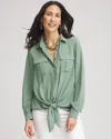 Chico's Silk Blend Tie-front Pullover Top In Green Size 16/18 |  In Mineral Green