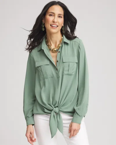 Chico's Silk Blend Tie-front Pullover Top In Green Size 16/18 |  In Mineral Green