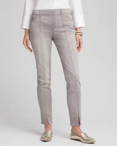 Chico's Silver Pull-on Slim Ankle Jeggings In Silver Birch Wash In Gray