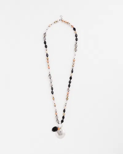 Chico's Silver Tone Beaded Charm Necklace |  In Black/pink