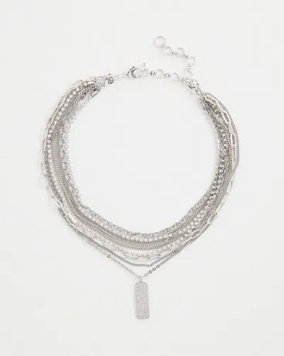 Chico's Silver Tone Pave Multistrand Necklace |