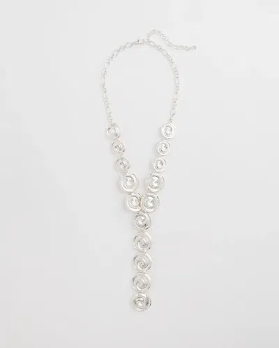 Chico's Silver Tone Pebble Y-drop Necklace In Metallic