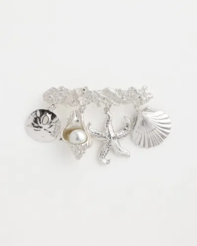 Chico's Silver Tone Seashell Bar Brooch In Metallic