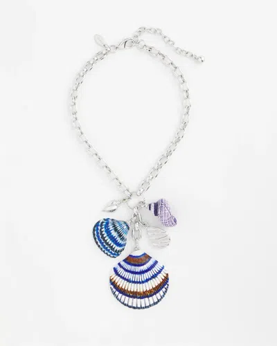 Chico's Silver-tone Seashell Pendant Necklace In Blue/white In Multi