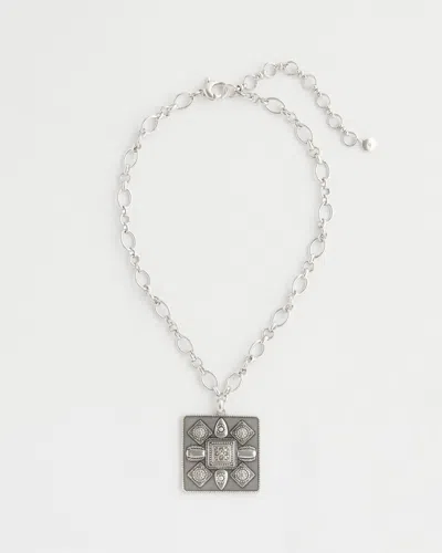Chico's Silver Tone Square Pendant Necklace |