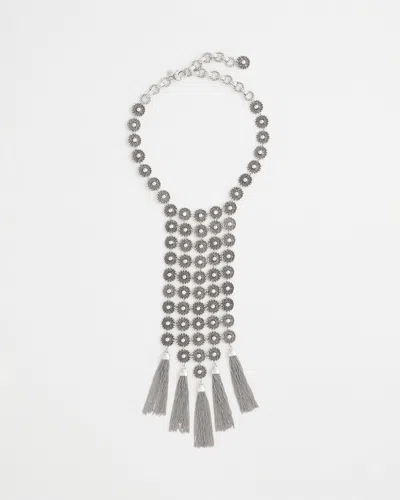 Chico's Silver Tone Tassel Statement Necklace |