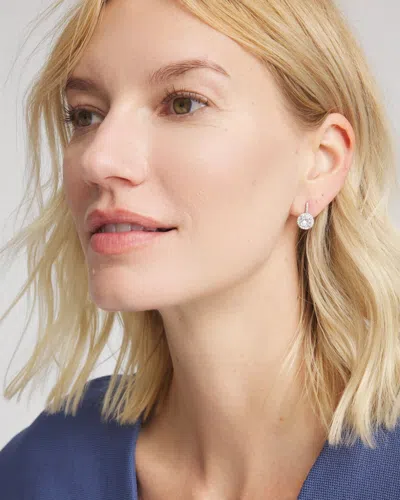 Chico's Silvertone Bezel Set Cubic Zirconia Halo Earrings In Metallic