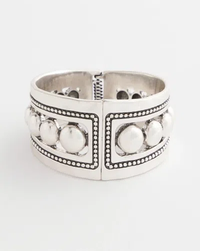 Chico's Silvertone Stretch Cuff Bracelet In Metallic