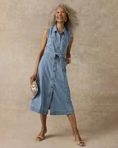 Chico's Sleeveless Denim Dress In Medium Indigo Wash In Blue