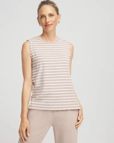Chico's Sleeveless Metallic-striped Tank In Light Taupe Heather