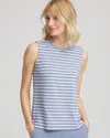 Chico's Sleeveless Metallic-striped Tank In Medium Wash Denim